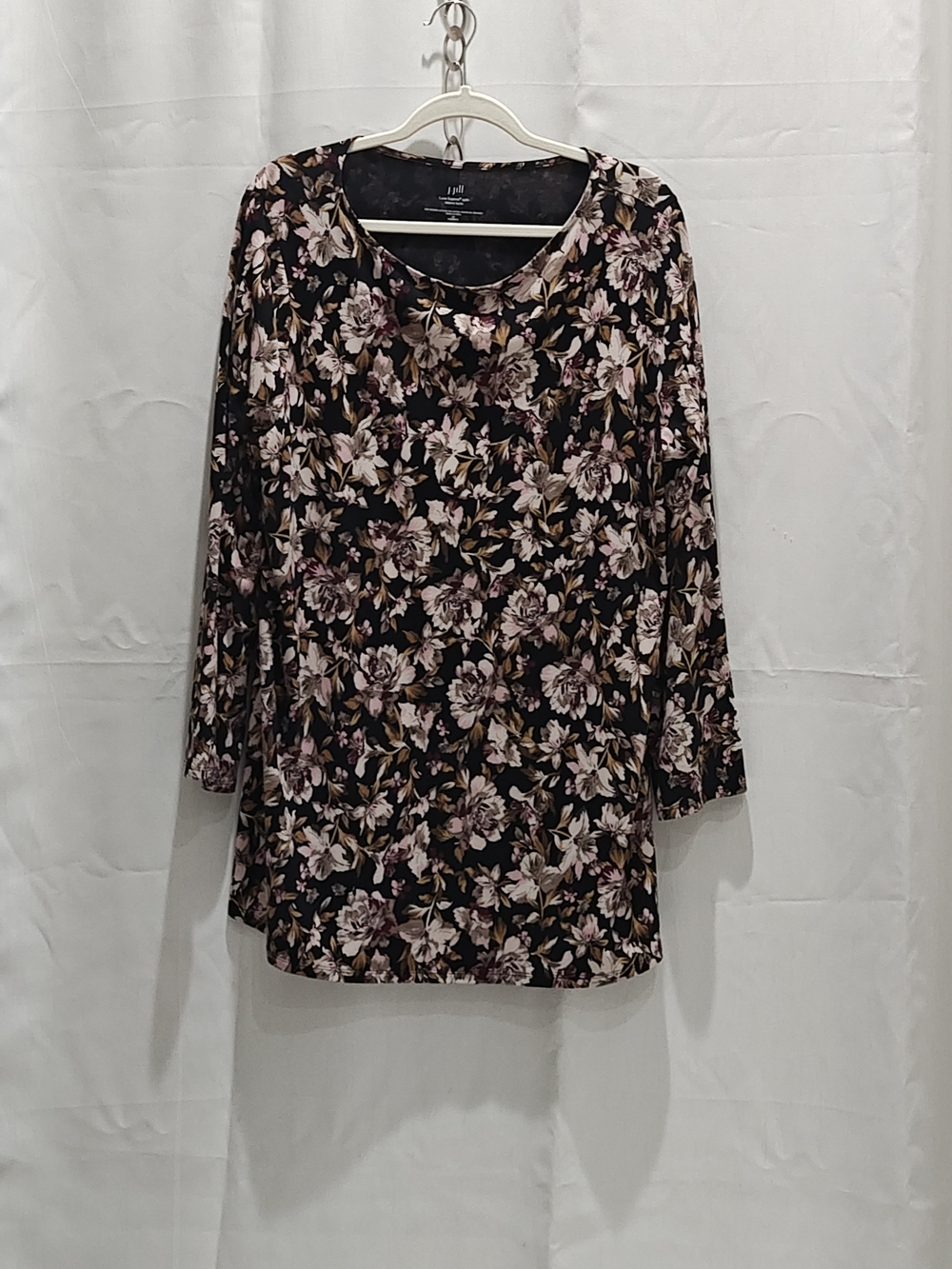 Women's Top Shirt 2X Tunic J Jill Floral Scoop Neck Long-Sleeve
